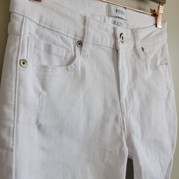 Pistola Skinny Distressed White Mid Rise Jegging Ankle Crop Stretch Jeans 26 - Picture 6 of 16